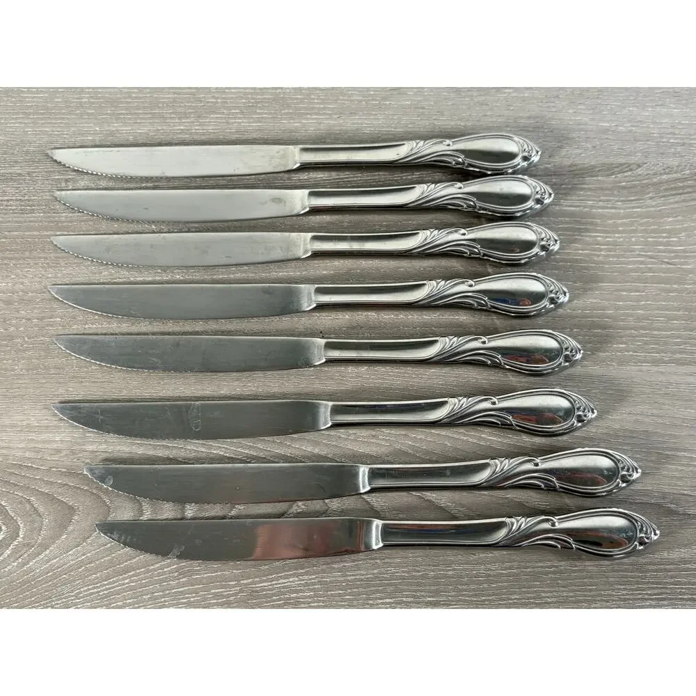 Set of 8 Stainless Steel Dinner Knives‎ – Ornate Scroll Handle – Korea 18/8
